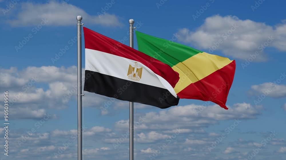 Republic of the Congo and Egypt flags flying together, video concept of the relationship, two country relations concept Republic of the Congo and Egypt flags flying together, video concept of the relationship, two country relations concept