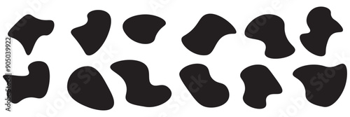Blob shape vector illustration set. Random blob shapes. Organic black blobs of irregular shape. Abstract blotch, inkblot and pebble silhouettes, simple liquid. Vector illustration.