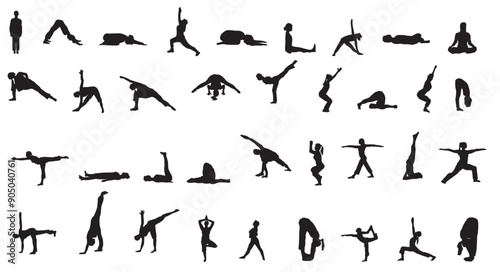 people silhouette of meditation yoga collection