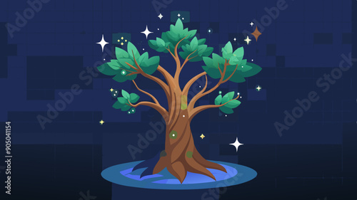  a mystical tree with stars around it, on a transparent background photo