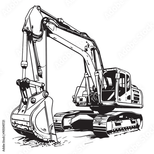 CRAWLER CRANE in cartoon, doodle style . Image for t-shirt, web, mobile apps and ui. Isolated 2d vector illustration in logo, icon, sketch style, Eps 10, black and white. AI Generative