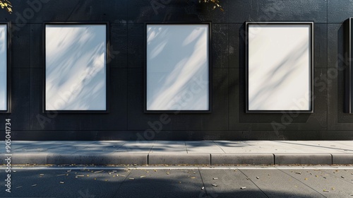 Thee empty advertising billboards on the wall of building
