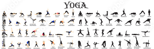 set of people doing yoga meditation in different pose yoga set collection full isolated