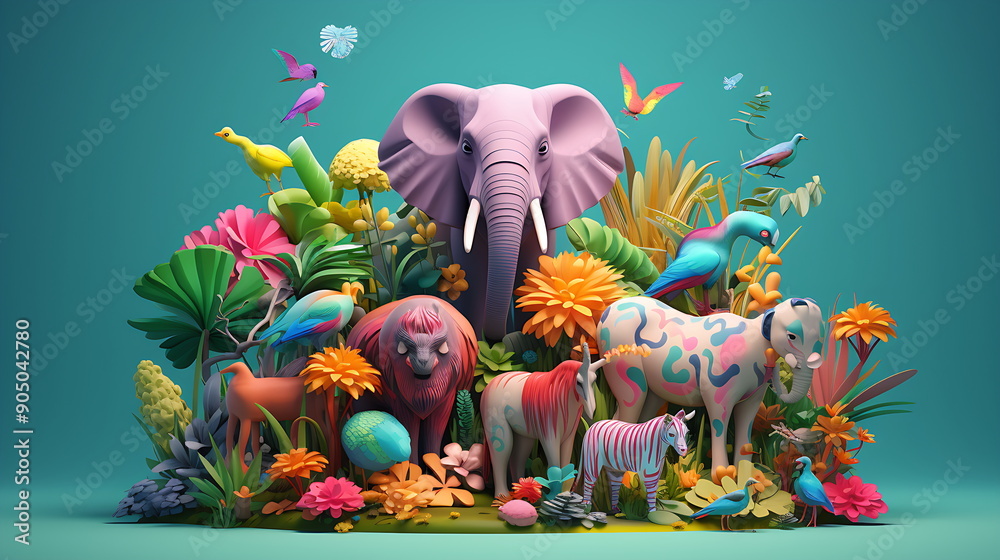Naklejka premium world wildlife day with animals earth day concept generative ai