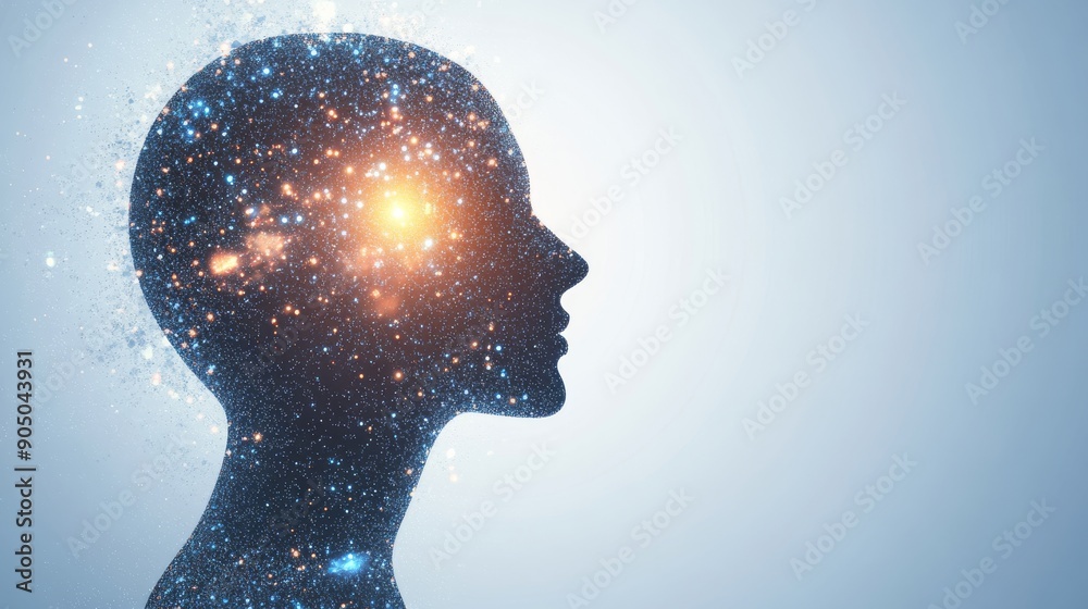Abstract human head with digital elements Concept of artificial intelligence and technology on light background.