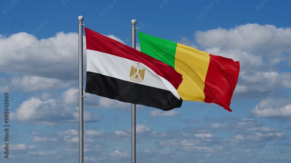 Mali and Egypt flags waving together, video concept of the relationship, two country relations concept
