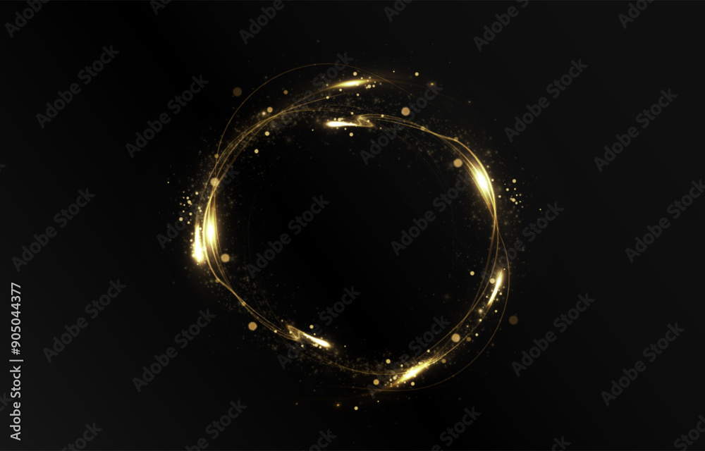 Vector light line effect of golden circle. Luminous fire trail on a transparent background. Light round line with an advantage effect. Golden dust circle light png.
Vector light line effect of golden circle. Luminous fire trail on a transparent background. Light round line with an advantage effect. Golden dust circle light png.