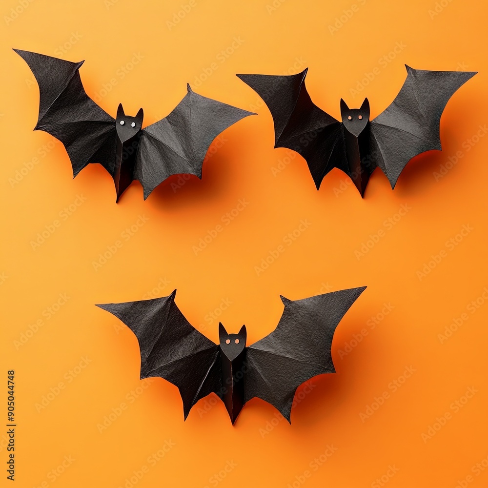 Fototapeta premium Spooky Halloween Bat Decorations on Orange