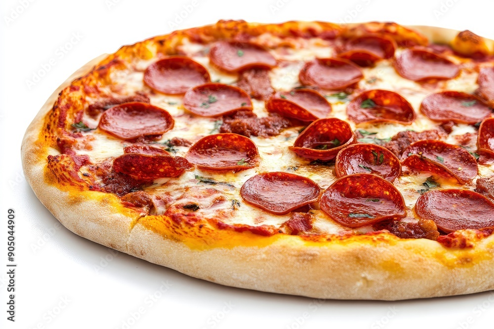 Pizza Pepperoni, isolated on white background, full depth of field , ai