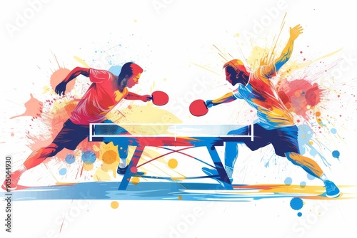 two players table tennis game intense confrontation dynamic vector illustration on white background