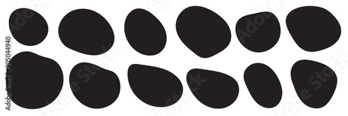 Blob shape vector illustration set. Random blob shapes. Organic black blobs of irregular shape. Abstract blotch, inkblot and pebble silhouettes, simple liquid. Vector illustration.