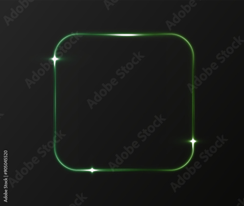 Collection of green frames with dark background and glowing techno background. Set of neon green frame isolated background. Frame for border speech. Vector illustration.	