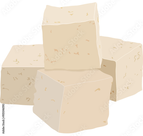 Raw Tofu Blocks or Soya Food Product Isolated on White Background