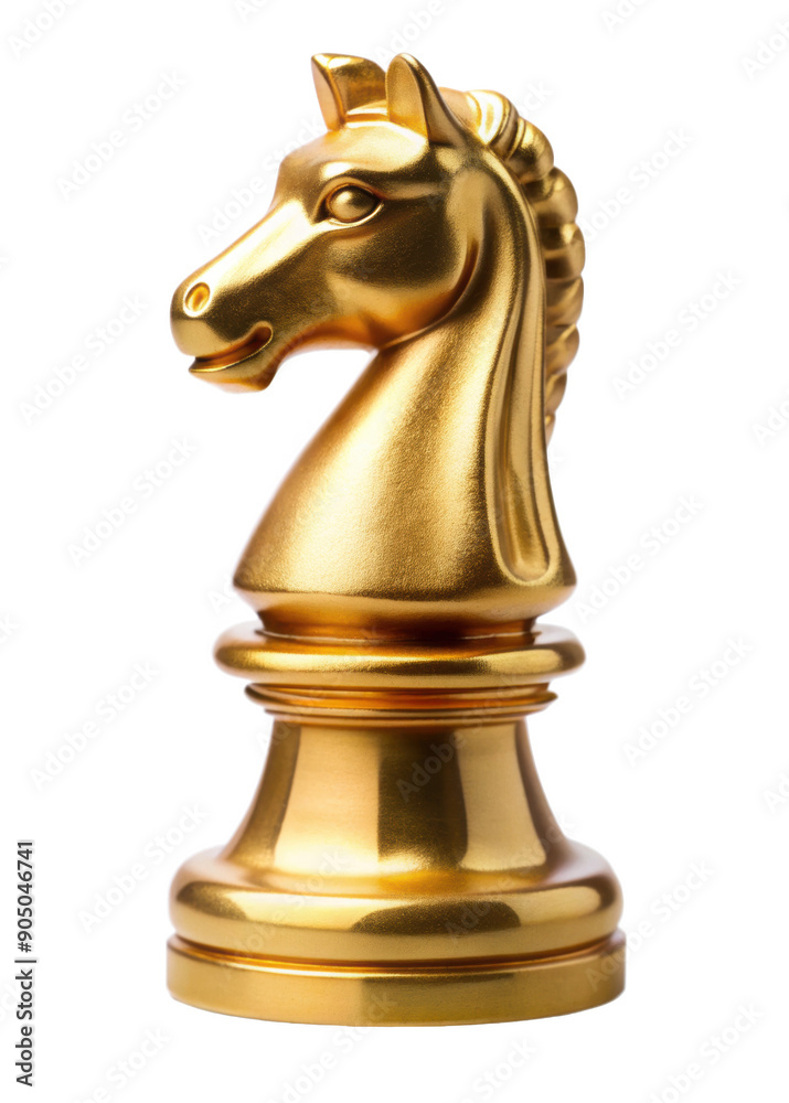 Golden Knight Chess Piece depicting a horse's head with detailed ...