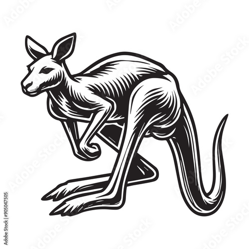 Kangaroo Silhouette - Kangaroo Clipart - A Kangaroo Quick Pivot illustration in black and white