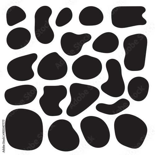 Blob shape vector illustration set. Random blob shapes. Organic black blobs of irregular shape. Abstract blotch, inkblot and pebble silhouettes, simple liquid. Vector illustration.