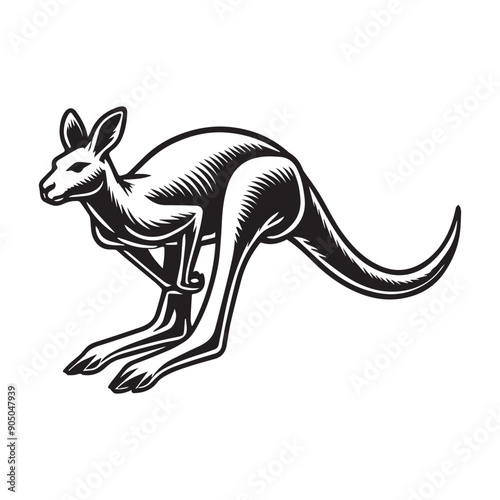 Kangaroo Silhouette - Kangaroo Clipart - A Kangaroo Rapid Leap illustration in black and white