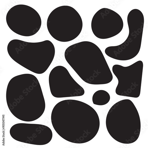 Blob shape vector illustration set. Random blob shapes. Organic black blobs of irregular shape. Abstract blotch, inkblot and pebble silhouettes, simple liquid. Vector illustration.