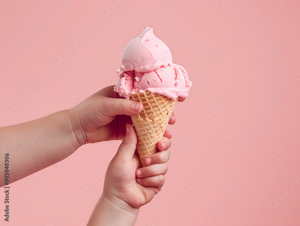 Variety of ice cream scoops in cones Variety of ice cream scoops in cones