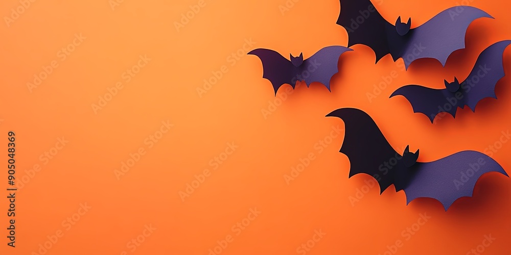 Fototapeta premium Spooky Halloween Bat Decorations on Orange