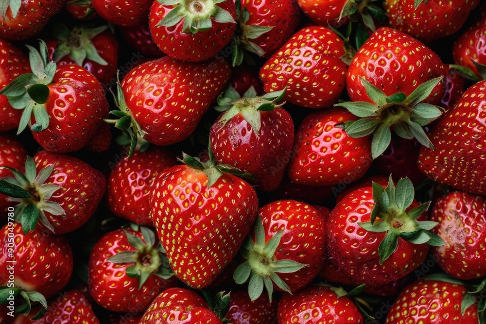 Close up of stacked strawberry with red fruits and stalks Close up of stacked strawberry with red fruits and stalks