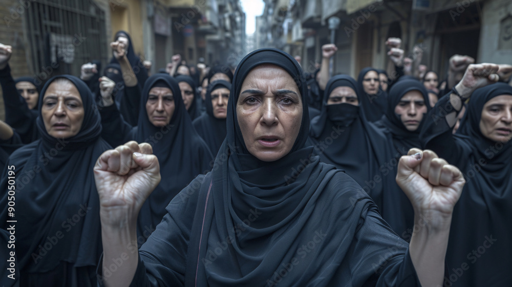 Group of muslim women protesting in the streets. Group of muslim women protesting in the streets.