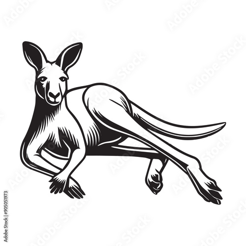 Kangaroo Silhouette - Kangaroo Clipart - A kangaroo Resting Pose illustration in black and white