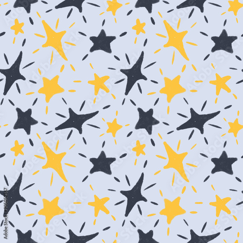 Festive star pattern. Star cute seamless pattern. Various colored bright stars. Design for nursery and textiles, scrapbooking and covers.