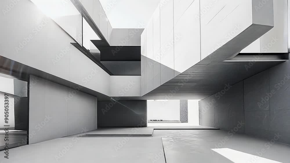 Modern minimalist black and white architecture with sleek lines and geometric shapes, symbolizing simplicity and sophistication