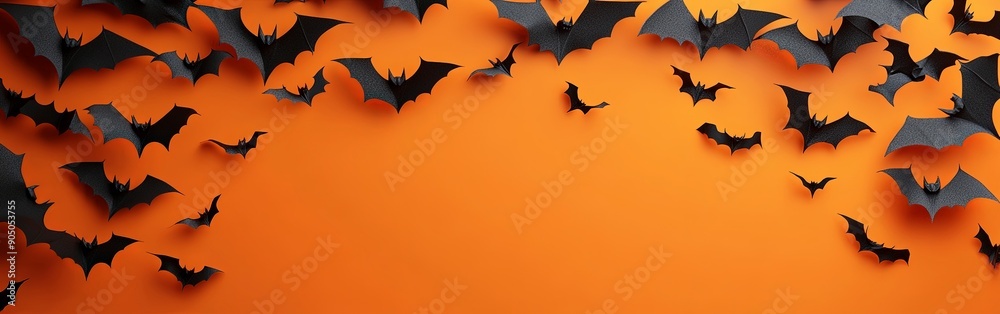 Spooky Halloween Bat Decorations on Orange Spooky Halloween Bat Decorations on Orange