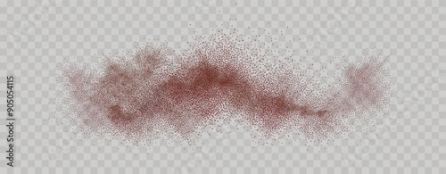 picy burst powder. Splashes of red pepper explosion. Overlay effect of chili or paprika spice splatters. Vector realistic illustration of hot, dried spices