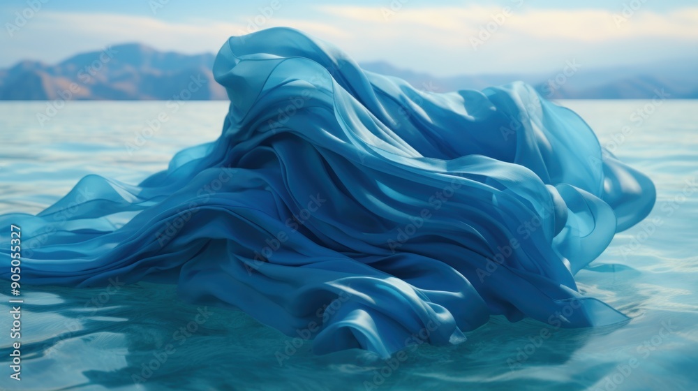 Abstract Blue Fabric Floating on Calm Water Abstract Blue Fabric Floating on Calm Water