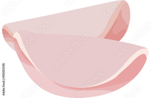 Boiled Ham Slices Isolated on White Background