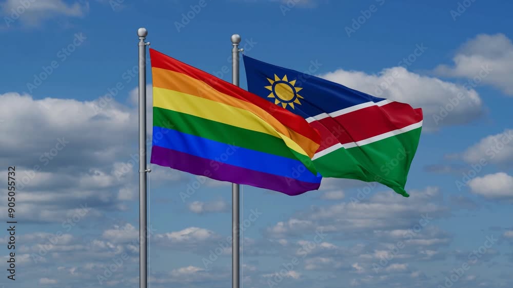 LGBT movement and Namibia flags flying together, video concept of the relationship, two country relations concept LGBT movement and Namibia flags flying together, video concept of the relationship, two country relations concept