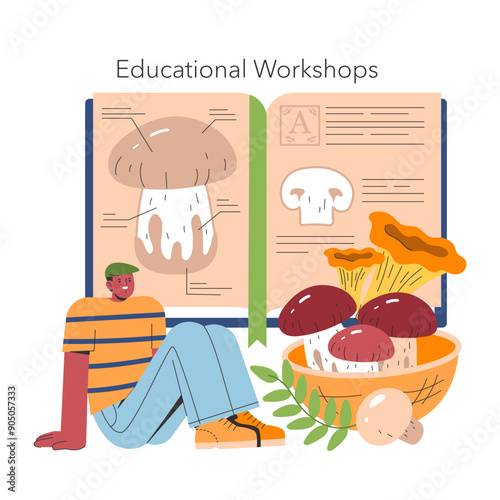 Mushroom Cultivation. Flat Vector Illustration