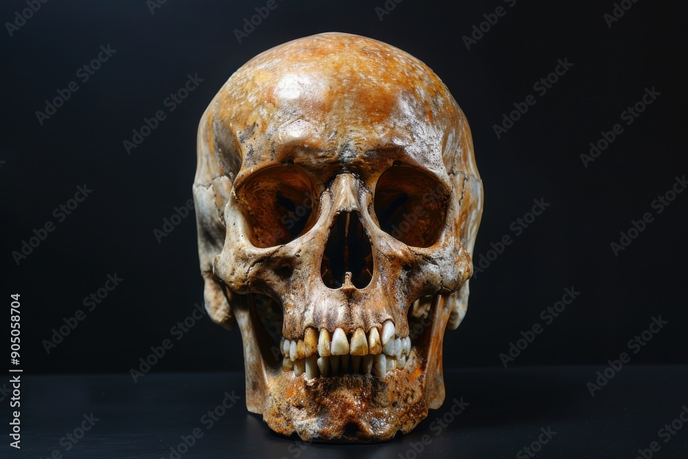 Human Skull. Front View of Natural Skull on Black Isolated Background for Medical and Horror Concepts Human Skull. Front View of Natural Skull on Black Isolated Background for Medical and Horror Concepts