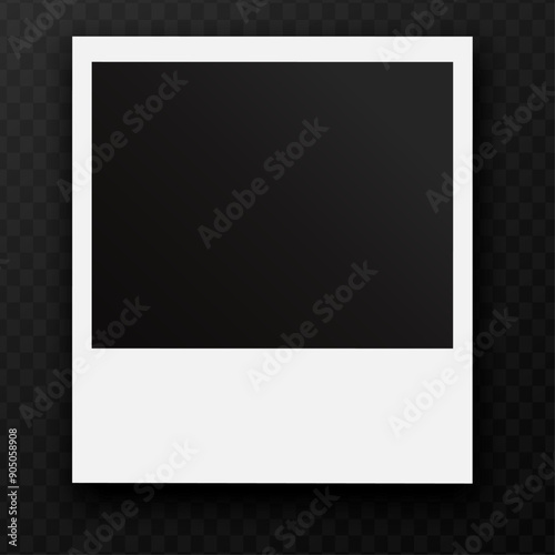 Instant photo frame background. Blank instant photo on dark transparent background. Vector illustration