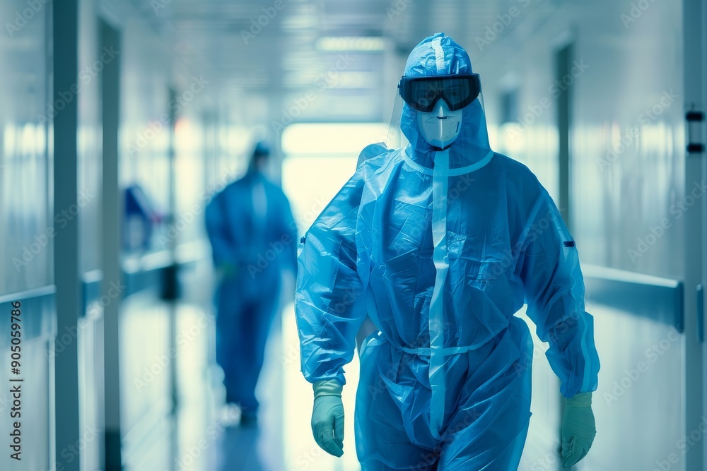 Two individuals in protective suits are walking down a hallway, Harnessing the power of big data to predict and prevent disease outbreaks Two individuals in protective suits are walking down a hallway, Harnessing the power of big data to predict and prevent disease outbreaks