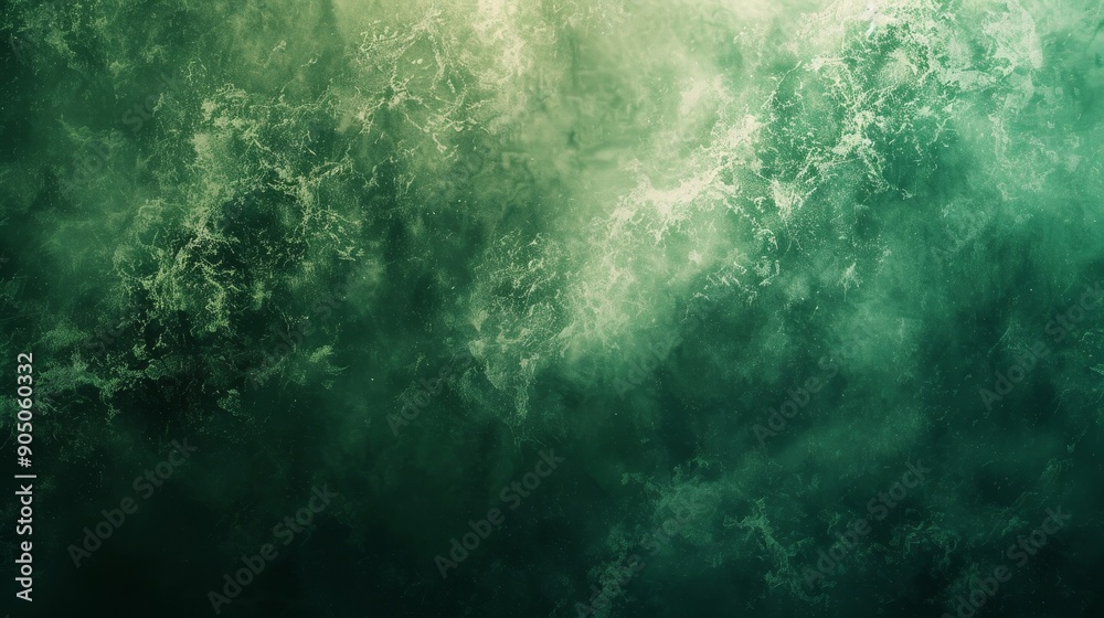 Fototapeta premium Green blurred grainy gradient background, noise texture effect, wide poster banner header design, Generative AI 