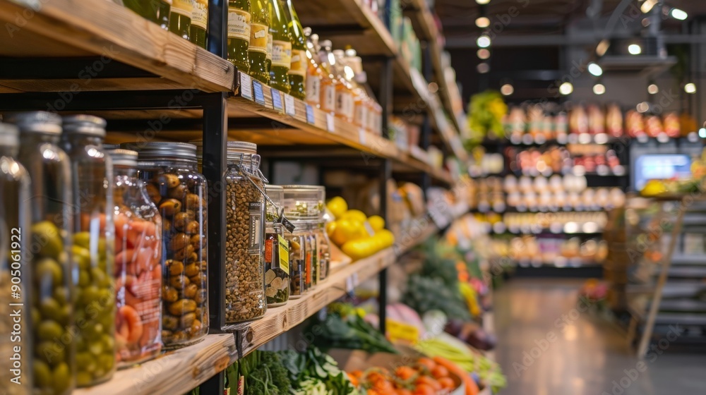 Fototapeta premium Organic Groceries on Shelves in a Local Market