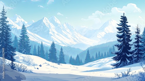 Serene Cartoon Winter Mountain Landscape