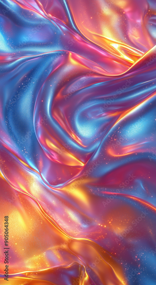Fototapeta premium Background with abstract waves. Vibrant holographic chrome gradient. AI generative