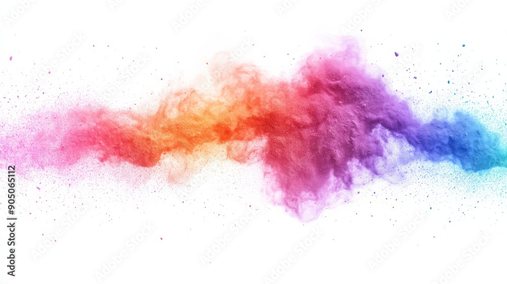 Rainbow Powder Mix Exploding in Unison on White Background Rainbow Powder Mix Exploding in Unison on White Background