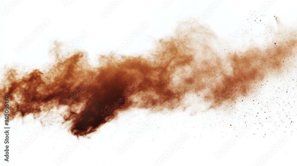 Rust-Colored Dust Cloud Billowing on Snow-White Earthy Backdrop Rust-Colored Dust Cloud Billowing on Snow-White Earthy Backdrop