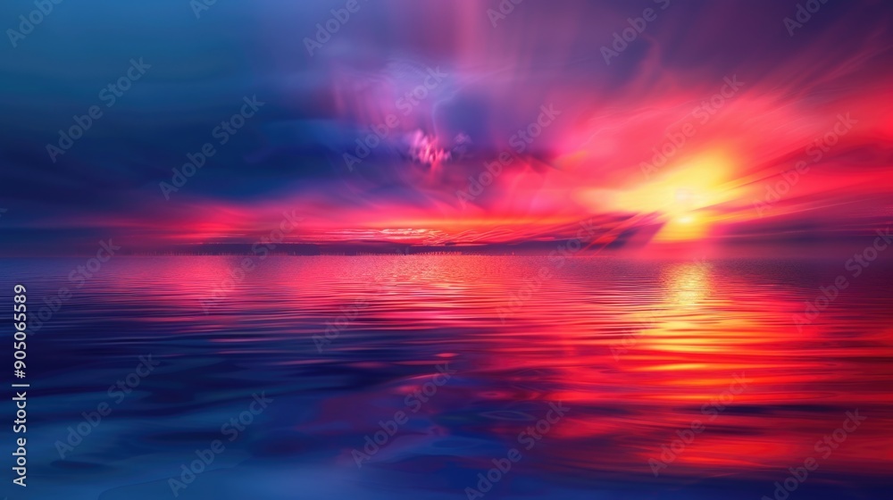 abstract colorful sunset over the sea with rays and clouds in the sky abstract colorful sunset over the sea with rays and clouds in the sky