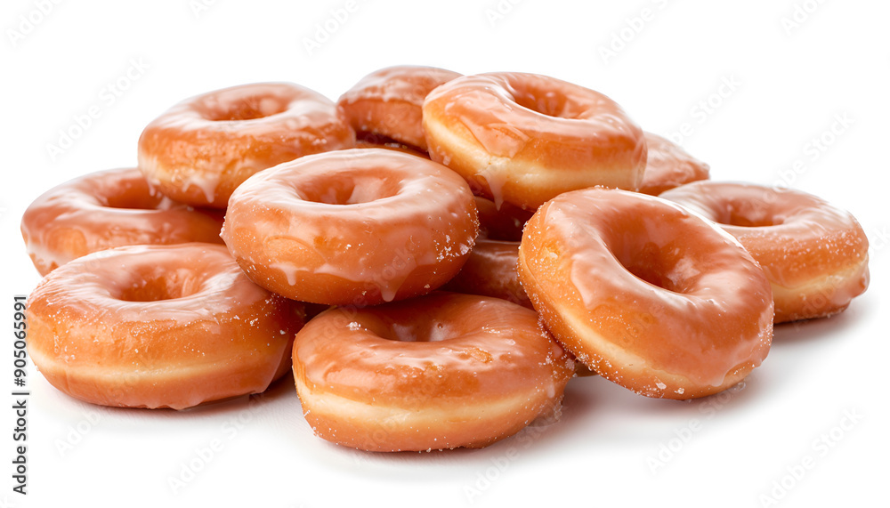 pile of glazed donuts isolated on white background