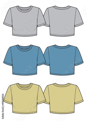 Crop basic t shirt with round neck. Set of colors
