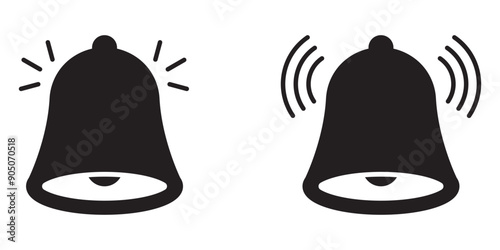 Notification bell icon. Alarm symbol. Notice message. Set of ringing bells with new notification. Vector illustration.