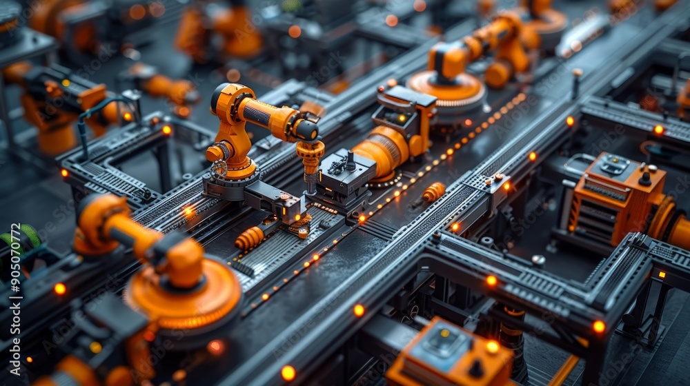 Industry 4.0 smart factory interior showcases IIoT machines. Industry 4.0 smart factory interior showcases IIoT machines.