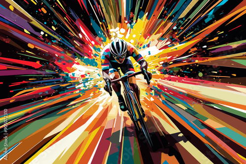 Professional bicyclist riding a bike cycling on abstract low poly color graphic background. Cycle sport low poly style cyclist poster, vector illustration